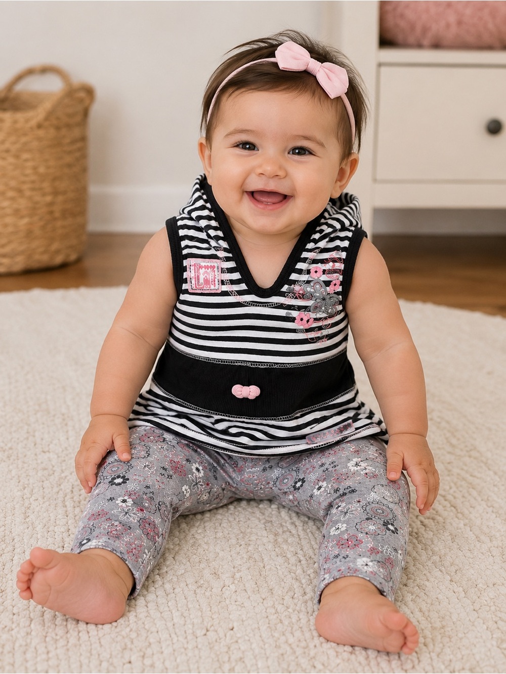 Baby Girl 2-Piece Hooded Tunic & Floral Leggings Set – 9 Months